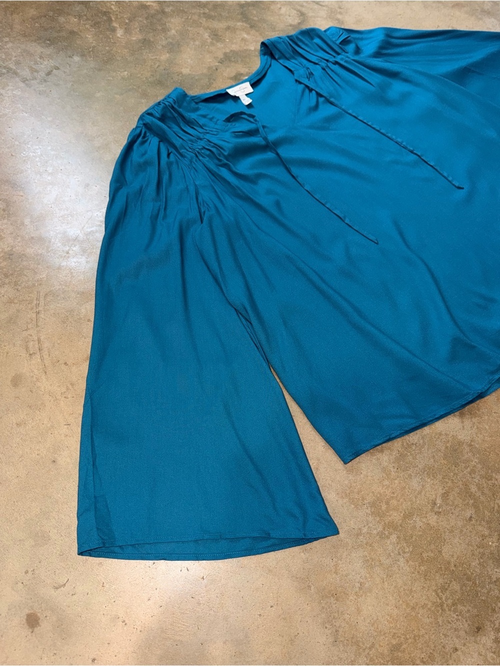 Jessica Simpson Teal Boho Bell Sleeve Tie Top Flowy Peasant Blouse XL - Picture 3 of 12